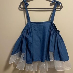 #5. J. Garcia Denim and White Swing Top with White Organza Trim